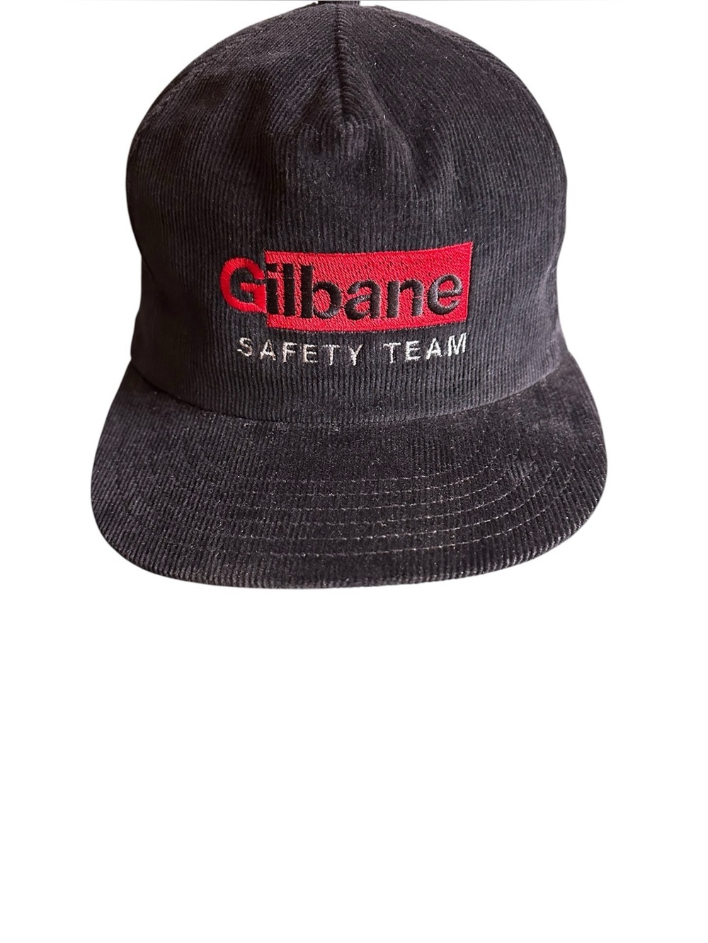 Vintage Corduroy Snapback Hat Black 'Gilbane Safety Team' Made In USA